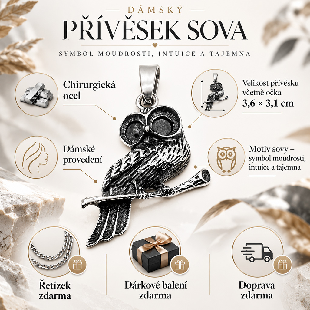 Dámský přívěsek Noctavelle Sova z chirurgické oceli (5)